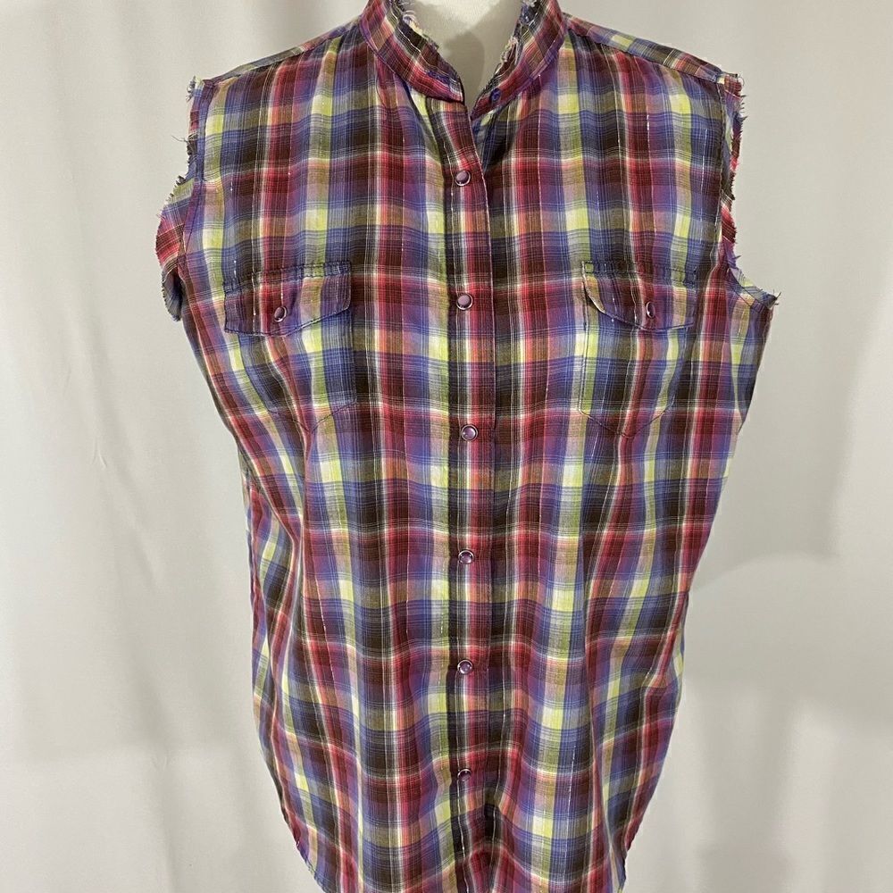 Wrangler Plaid Pearl Snap Sleeveless Top